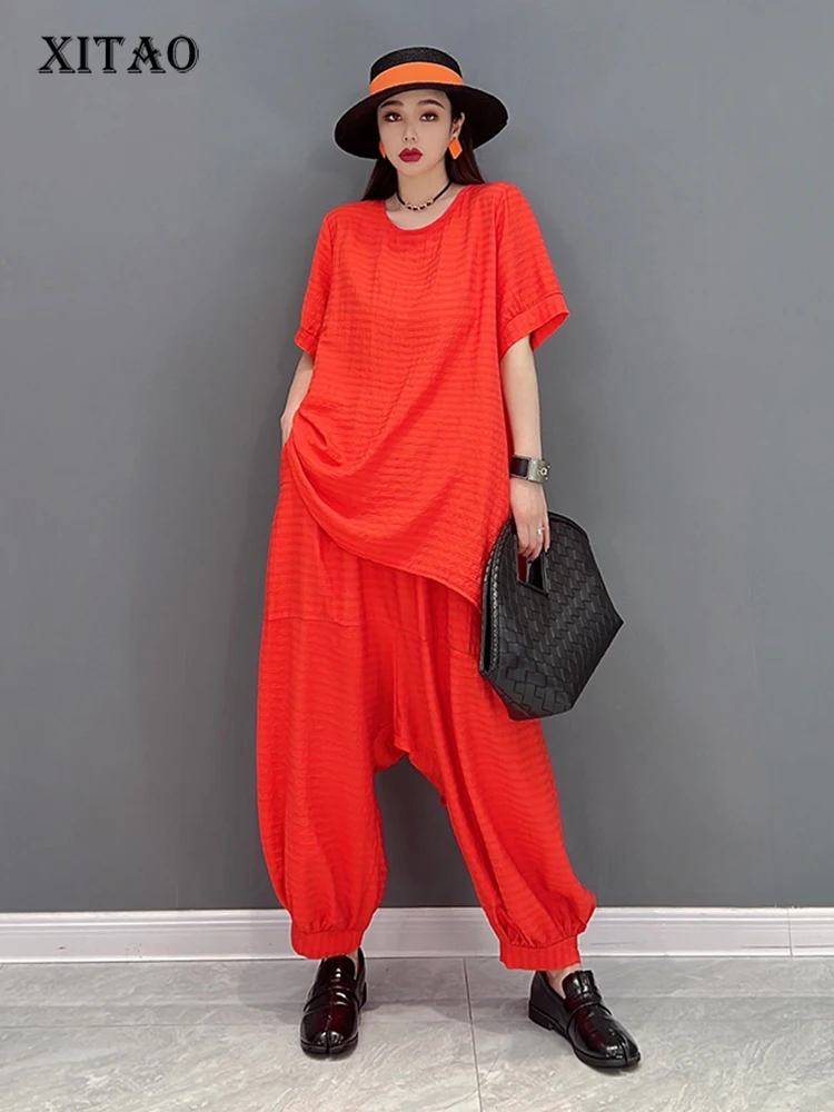 

XITAO Solid Irregular Pant Sets Women Korea 2022 Summer New Personality Fashion Loose O-neck Full Sleeve Pant Sets WMD5898