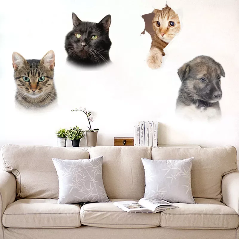 

3D Cats Toilet Stickers Lovely Animal Wall Decal Lovely Blue Cat Home Decor Art PVC Vinyl Bathroom Decoration Waterproof