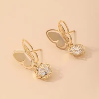 butterfly stud earrings metal ear studs fashion jewelry for women insect series rhinestone pendent cute romantic wholesalers