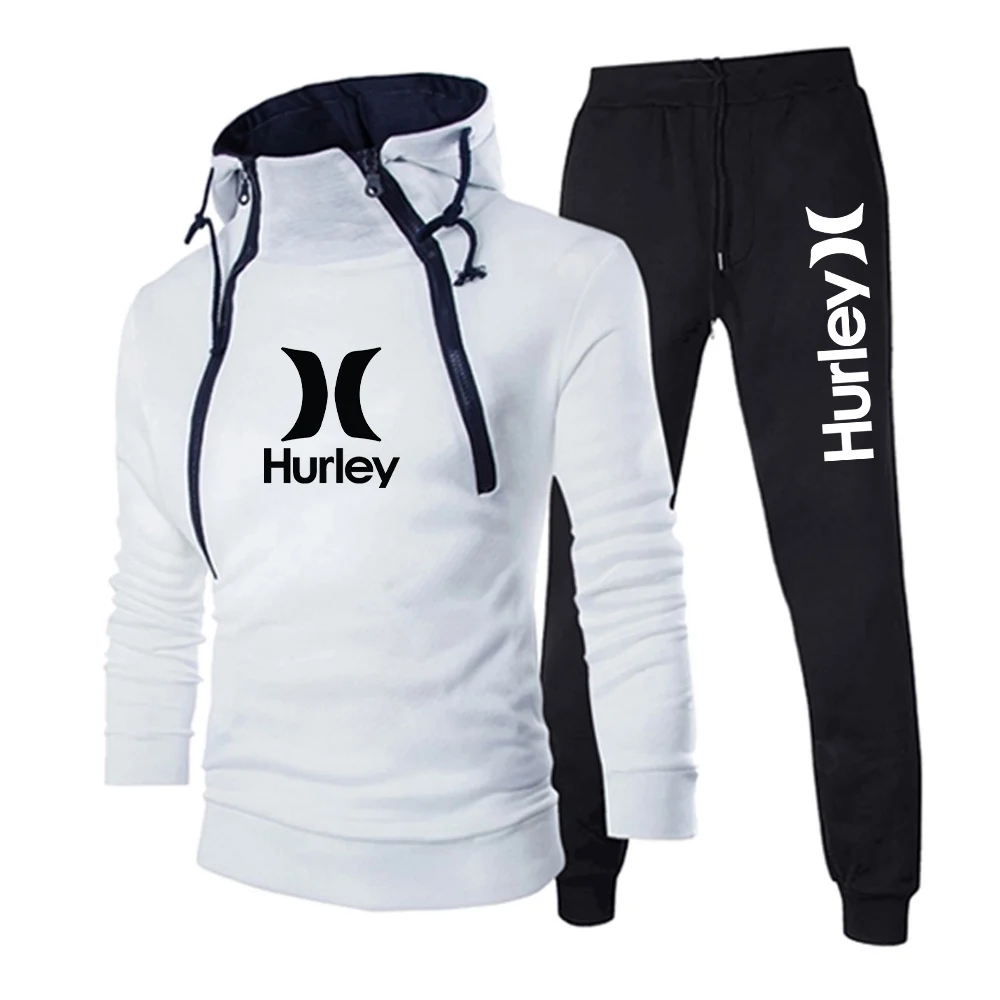 

Men's Tracksuit Set Two Piece Outdoor Sports Wear Fashion Double Zipper Hoodies + Sweatpants Man Spring/Fall Outfits Gym CLothes