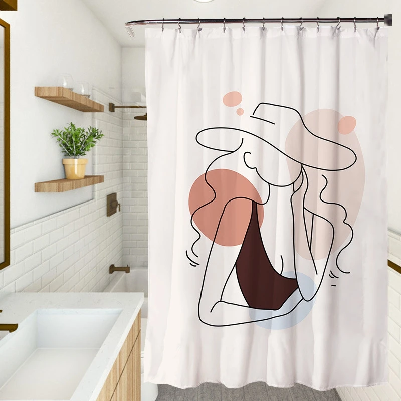 

Simple Fresh Womem Shower Curtain Waterproof Bathroom Curtains Quick-drying Printed Partition Door Screen Hooks Home Washable