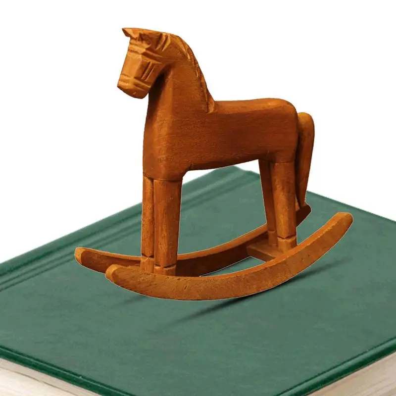 

1pcs Handmade Natural Wooden Horse Desktop Ornament Wooden Crafts Rocking Horse Home Decoration Kids Toys Children Gifts