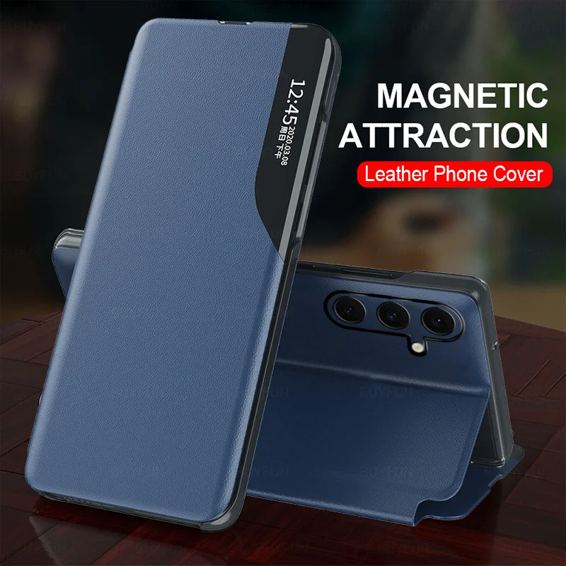 Smsung S24 FE Чехол из искусственной кожи Smart Window View Flip Phone для Samsung Galaxy S 24 24FE S24FE