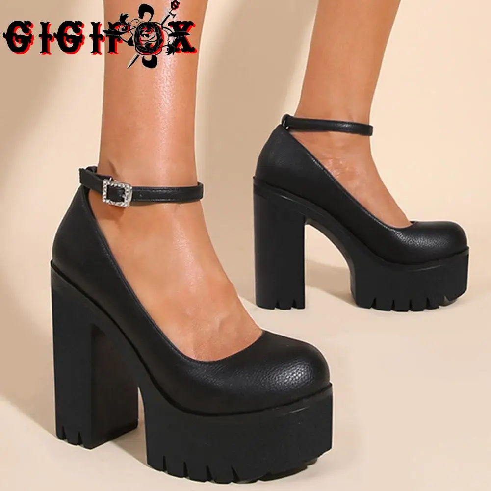 

Женские туфли на массивном каблуке GIGIFOX, черные классические удобные туфли-лодочки на платформе, для прогулок