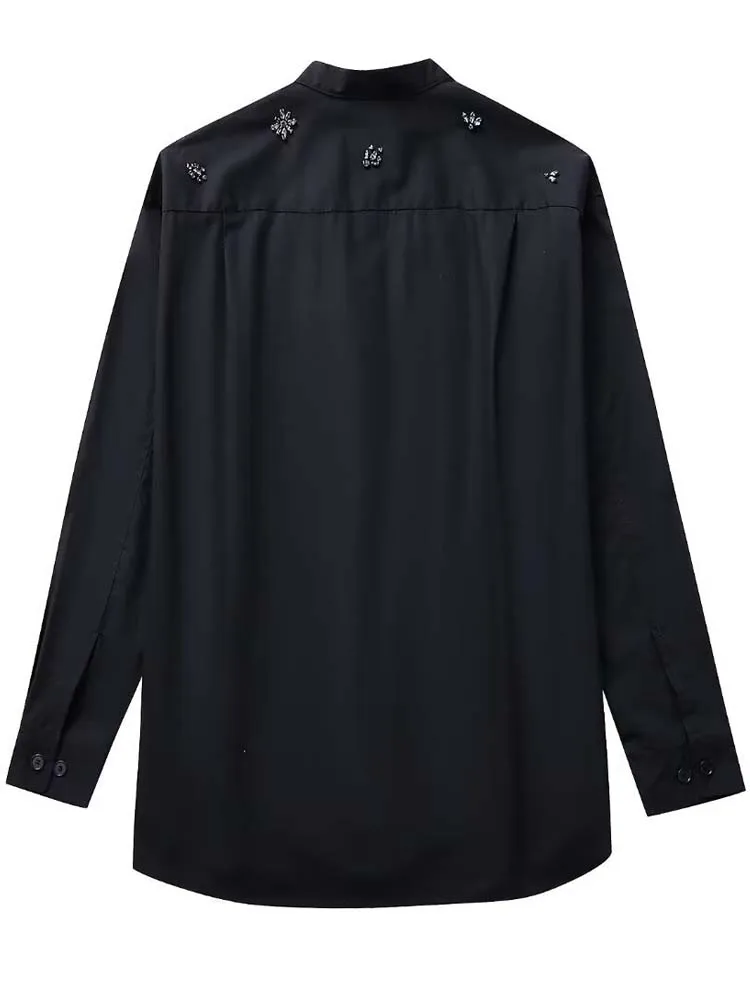 Блузка женская оверсайз с длинным рукавом блестками и бисером