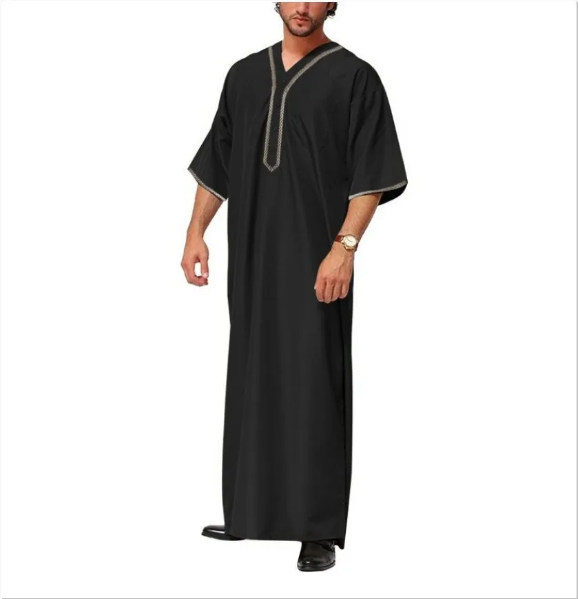New Fashion Muslim Islam Mens Robe Arab Dubai Malaysia Loose Gown Button Shirt Pakistan Ensembles Musulmans Muslim Men Clothing