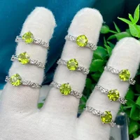10PCS Fashion Natural Peridot Crystal Ring for Women Glamour Healing Gemstone Adjustable Ring Engagement Party Jewelry Gifts