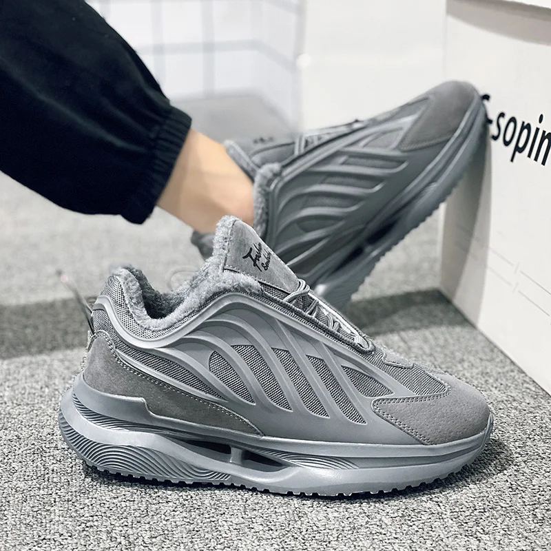 

Мужские низкие ботинки из хлопка, повседневные кроссовки, черные и бежевые, размер 39-44, зимние, на толстой подошве, Нескользящие