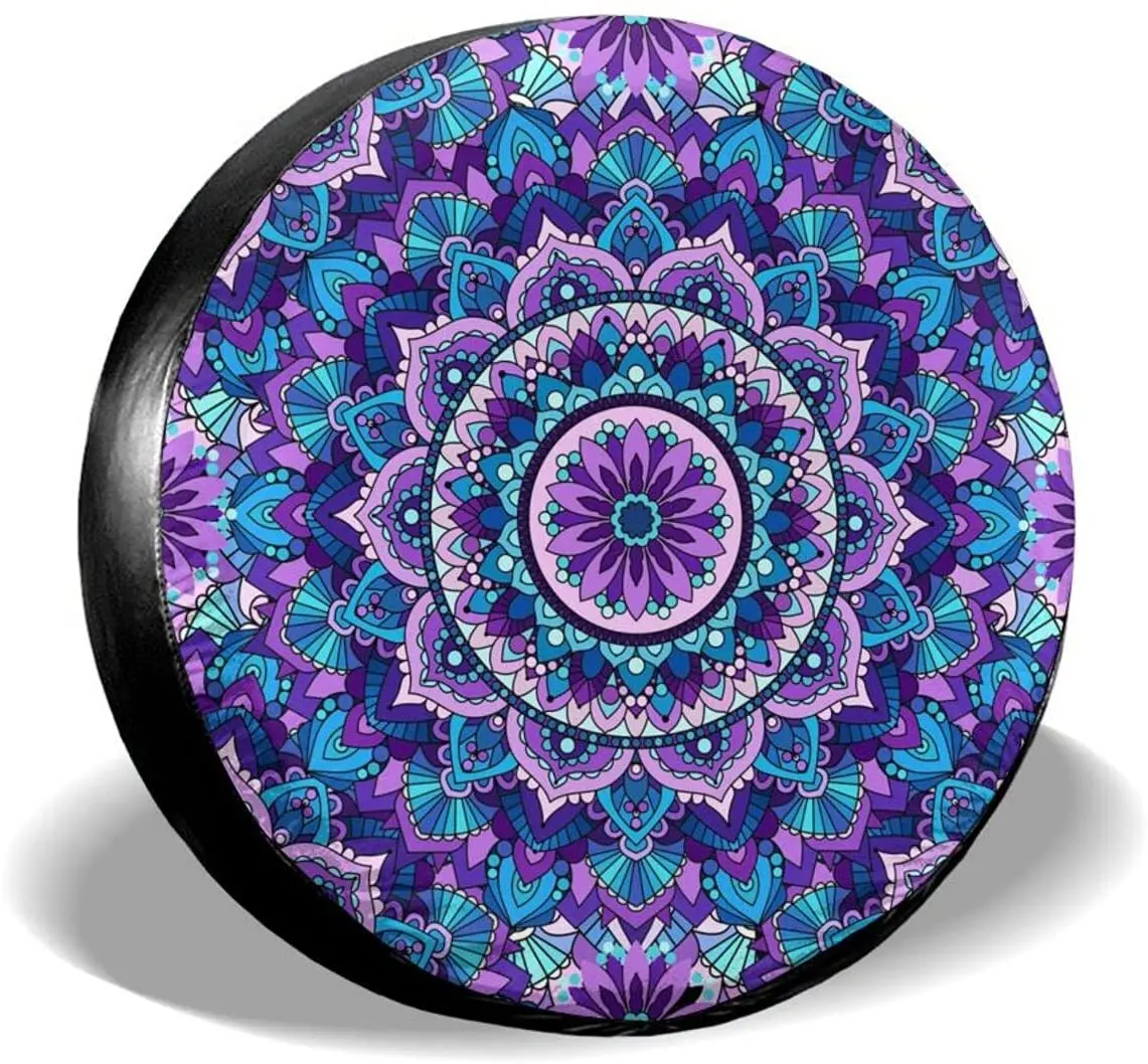 

Blue Purple Mandala Boho Spare Tire Cover Universal Sunscreen Waterproof Dust-Proof Wheel Covers Fit for Trailer Rv SUV Camper T