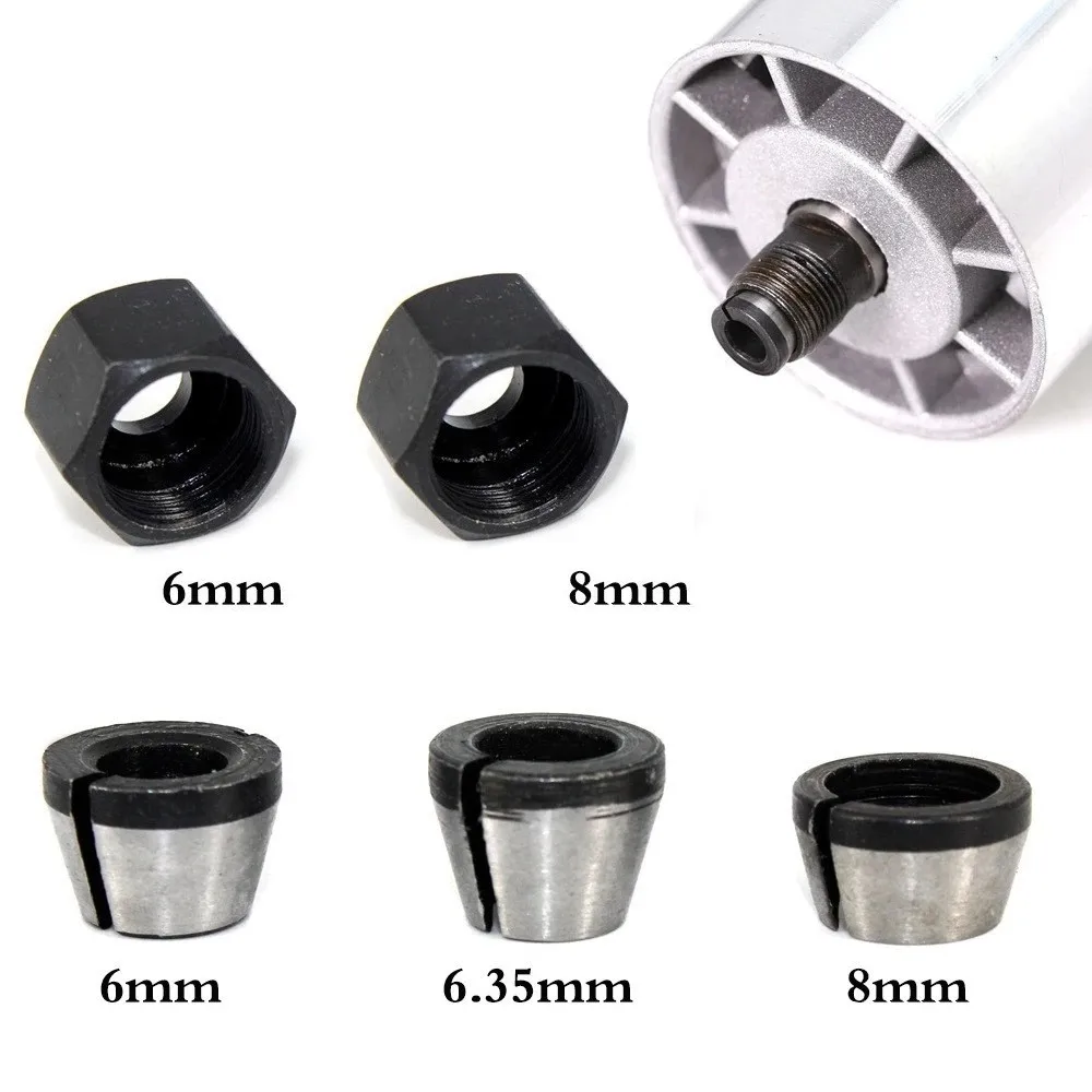 

5pcs 1/4in 6mm 8mm Trimmer Collet Chuck Router Bits Shank Adapter For Engraving Trimming Machine Chuck Conversion