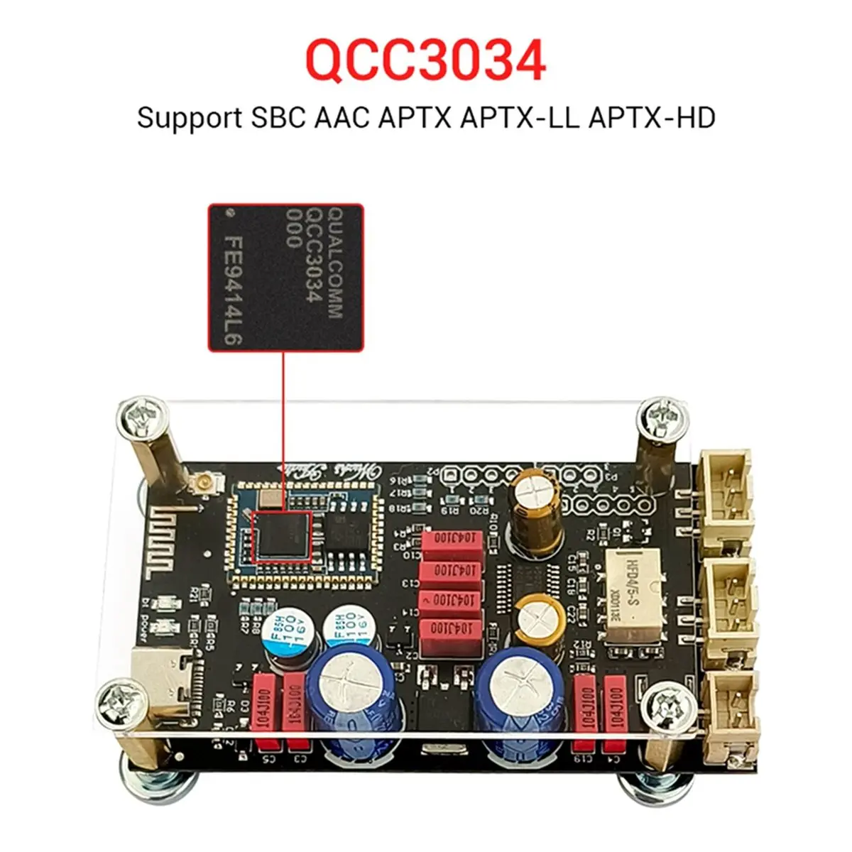 Фото Плата декодирования LPHAO DC 8-32V Bluetooth 5.1 без потерь, Type-C AUX APTX LDAC, встроенный декодер с антенной и акриловым корпусом QCC5125 №5