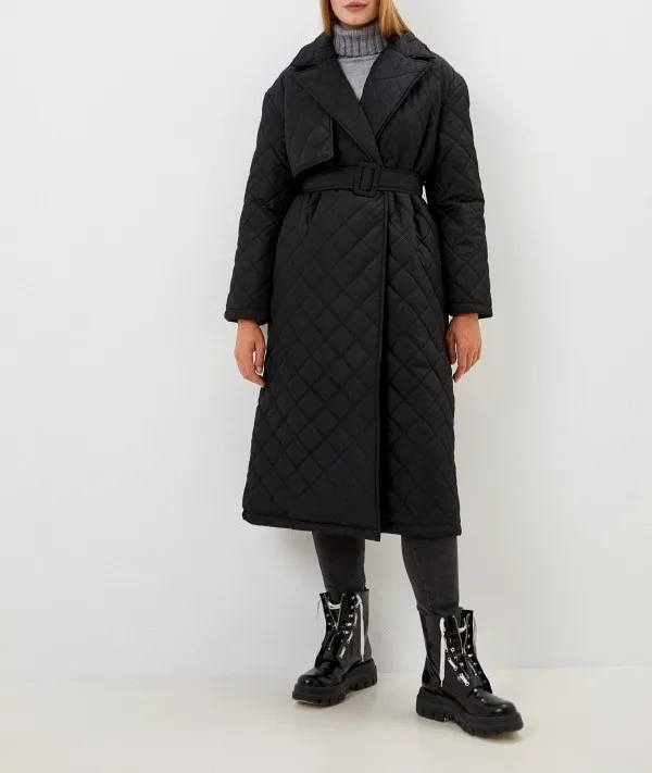 

new Woman Jacket Parkas Belted space cotton diamond plaid Coat down Women's over the Knee Winter Clothing Coat