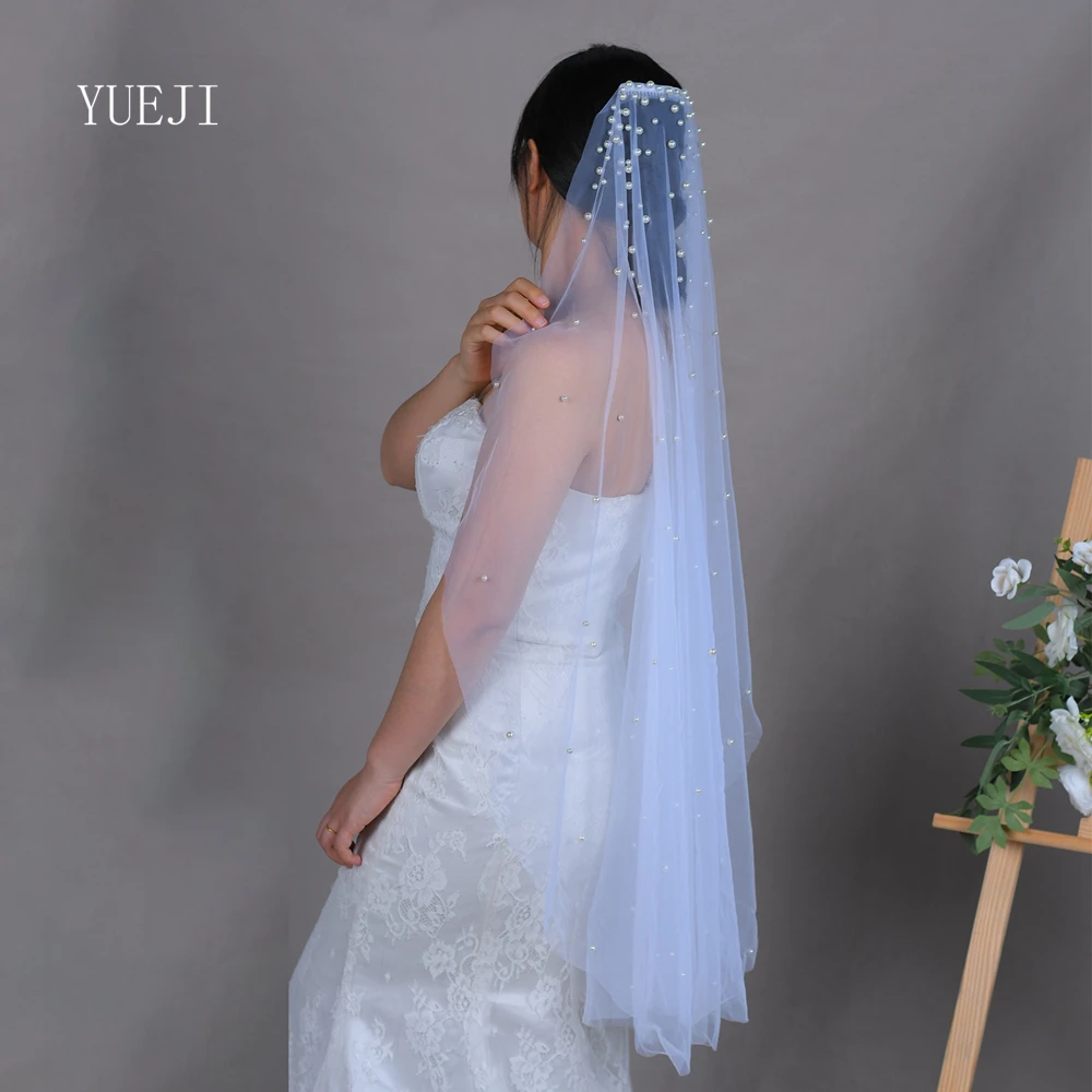 YUEJI Простая Hochzeitschleier жемчужная фата однослойная Velo Tipo Catedral Complementos De Boda YJ180 с