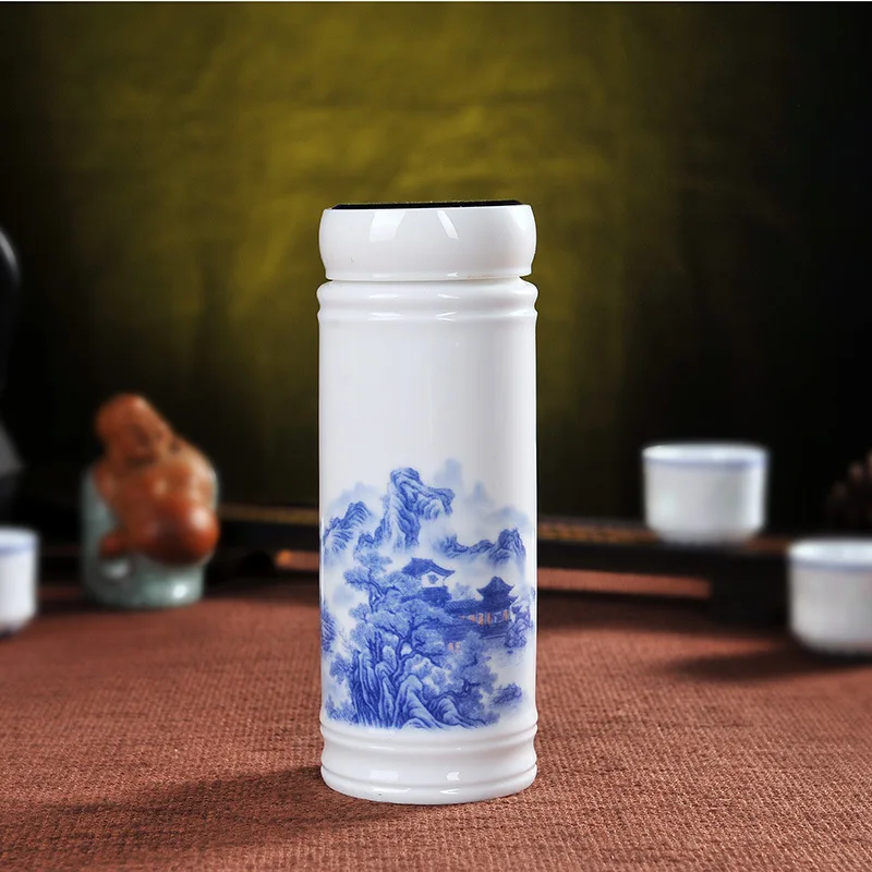 

Portable Double-layer Ceramic Thermos Jingdezhen Travel Airless Bottle