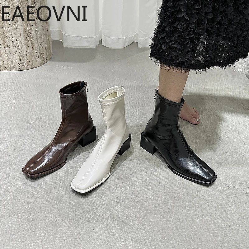 

Autumn Woman Chelsea Boots Fashion Soft Leather Ladies Elegant Square Heel Short Boots Shoe Street Style Winter Women's Footwear