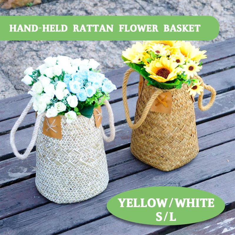 

Корзина из натурального бамбука ручная работа, плетеная корзина для цветов Pot Clthoes, корзина для белья, органайзер для хранения с ручкой, укра...