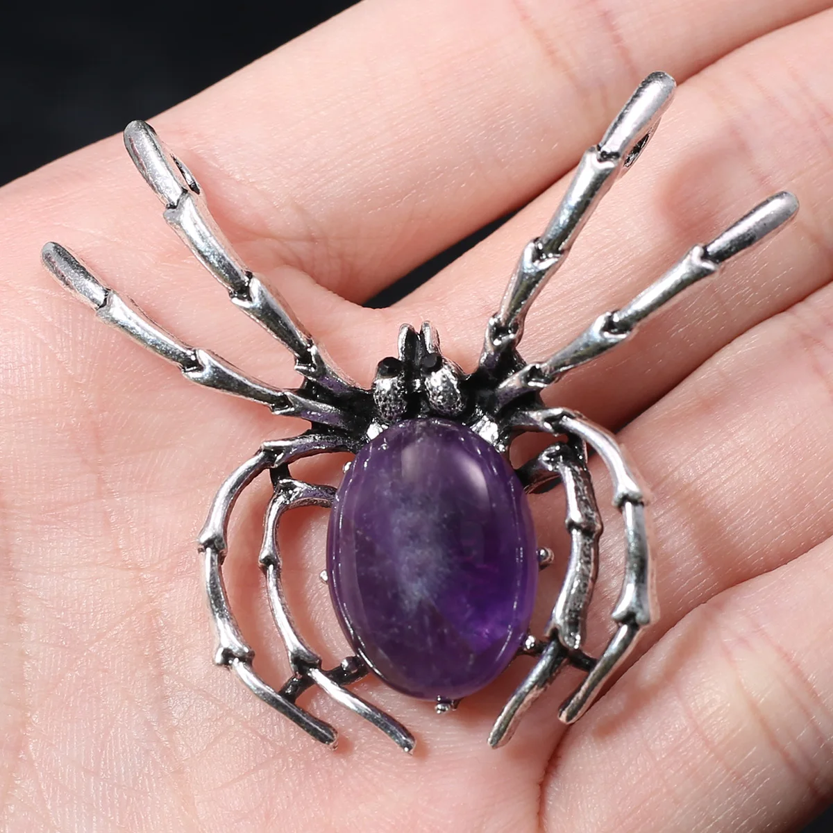 

55x45mm Natural Stone Spider Shape Pendant Black Agate Tiger Eye Amethysts Opal Charms for Jewelry Making Supplies DIY Necklace