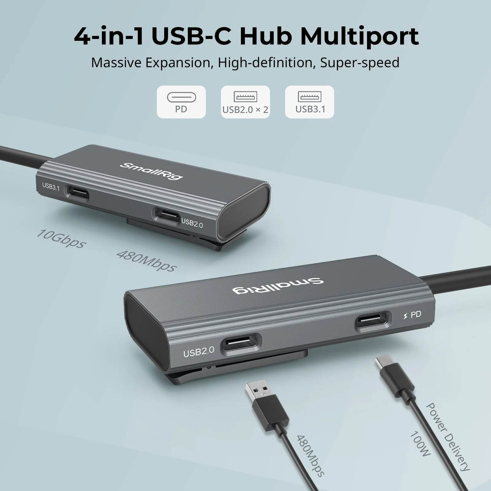 Фото Концентратор SmallRig USB-C 4-в-1 PD/USB-C 3.1/USB-C 2.0 с аудиоадаптером, для мобильной съемки видео ProRes на 4K 60 кадров в секунду -4598 №3
