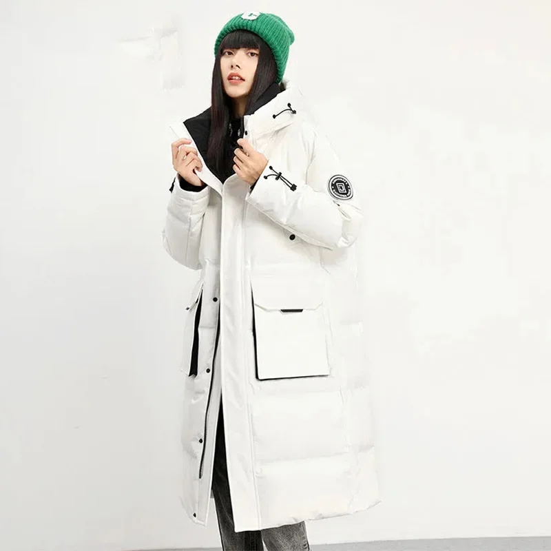 High-End Fashion Parkas Winter 2022 Lengthened Over-The-Knee Hooded Jacket Thickened Loose Warm White Duck Down Coat Female