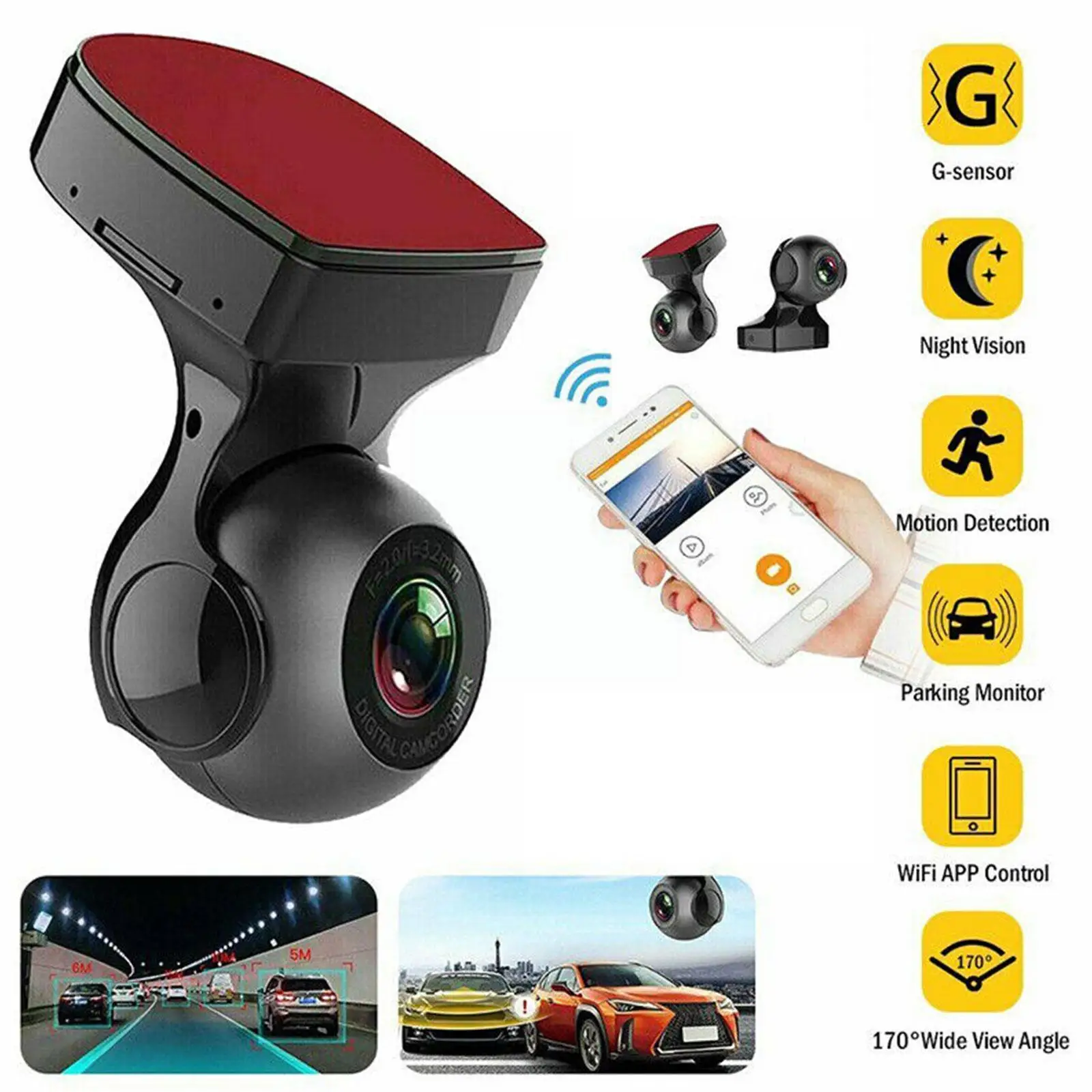

170 Degree Wifi Car Driving Video Recorder 1080p Dvr Video Recorder Wide-angle Cameras G-sensor Night Cam Dvr Das J3i2