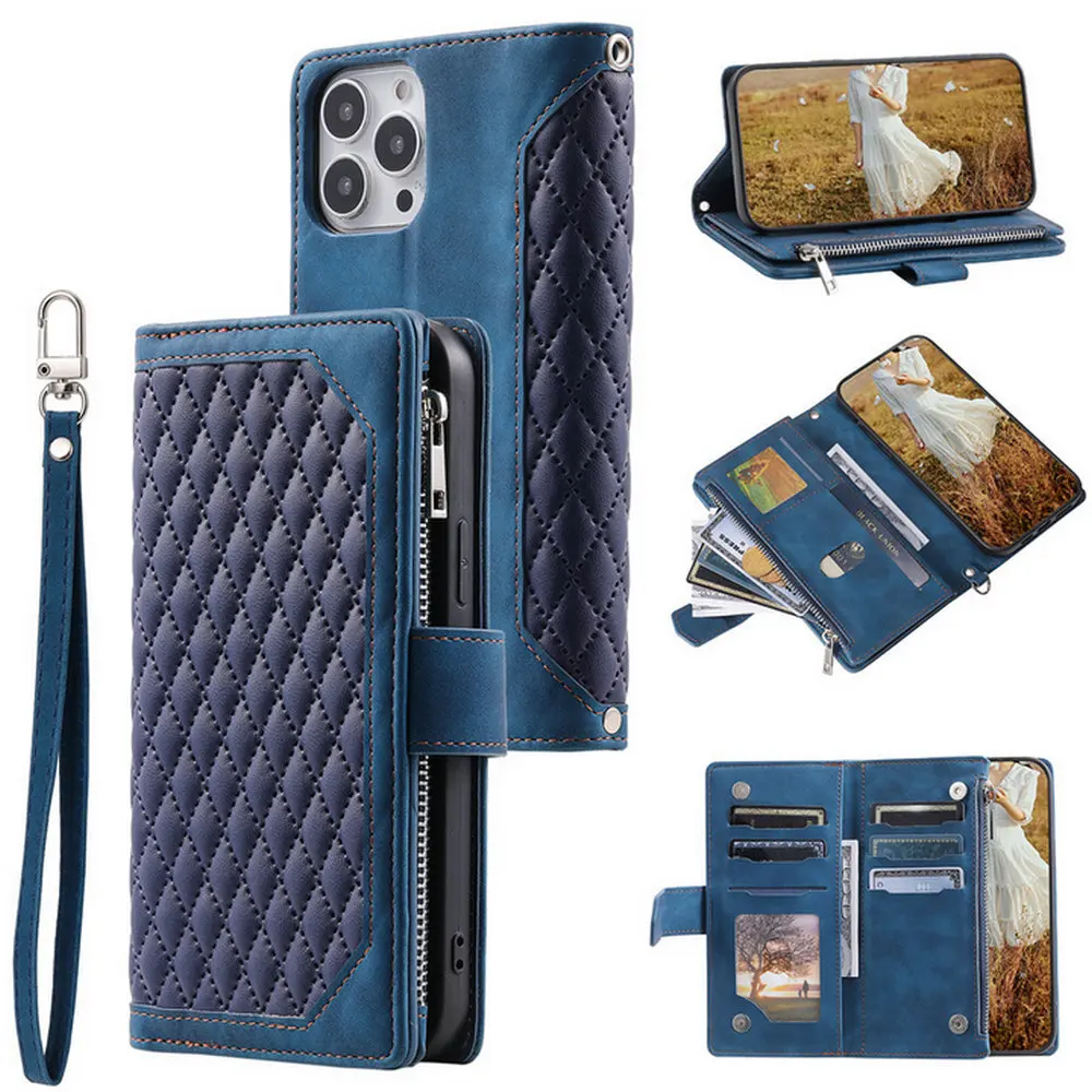 

For iPhone 14 Plus 5G 2022 Multi Card Slot Zipper Leather Texture Wallet Case for iPhone 14 Pro Max Case iPhone14 Pro Flip Cover