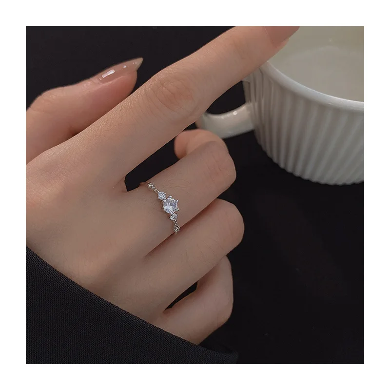 Bling 925 Sterling Silver Flash Diamond Ring Women Opening Adjustable Ring For Women Wedding Gift