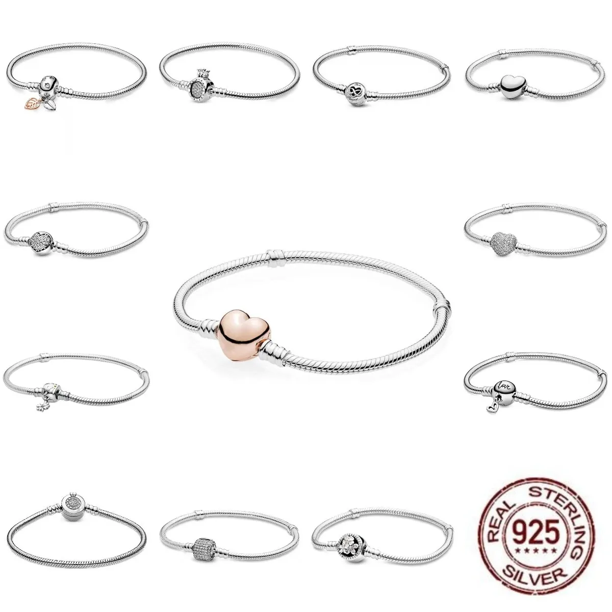 

925 Sterling Silver Snake Chain DIY Charm Bracelet for Women Gift Ewelry Sterling Fit Pandora Original Design Beads Dazzling
