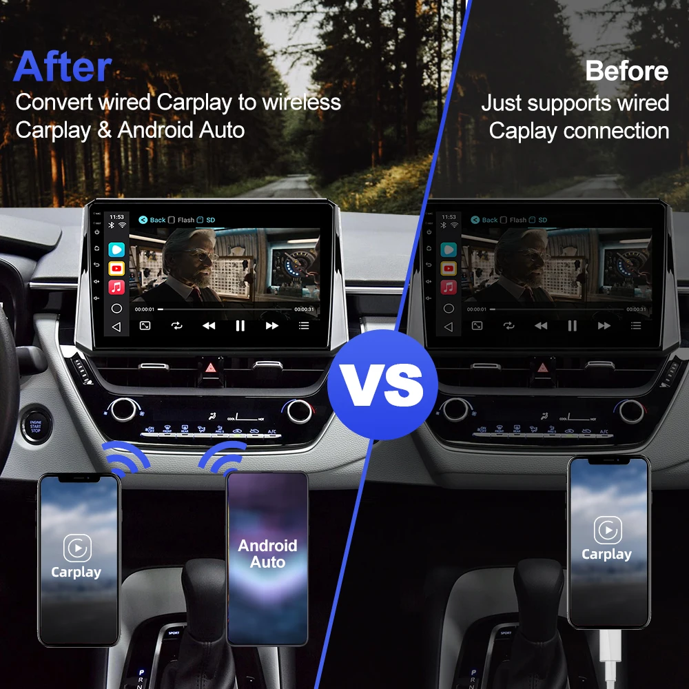 $111.59 Android 10 Carplay Ai Box Qualcomm 8 Core Car Audio For VW Audi Merceders Toyota Volvo Wireless Carplay Android Auto Mini Box 4G