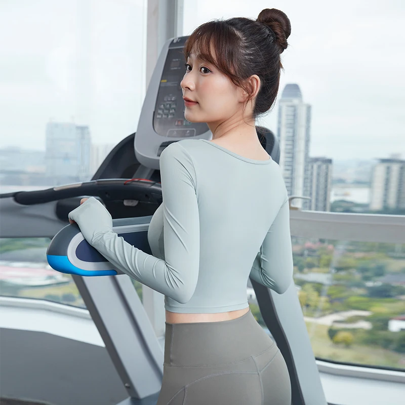 Vansydical Slim Yoga Shirts Women Nylon Blouses Long Sleeve Crop Tops Fitness Running Workout Sport Female Gym Sportswear