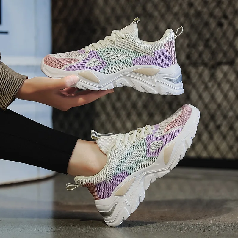 

2022 Spring New Fashion Daddy Shoes Breathable Thick Bottom Mesh Student Couple Korean Sports Casual Shoes Vulcanized Shoes