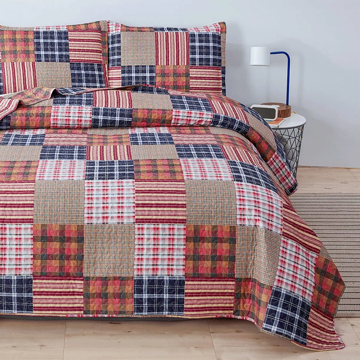

Red Blue Plaid Bedding Quilt Twin Size Lightweight Patchwork Quilts Summer Soft Breathable Check Bedspread Gingham Daybed Cover
