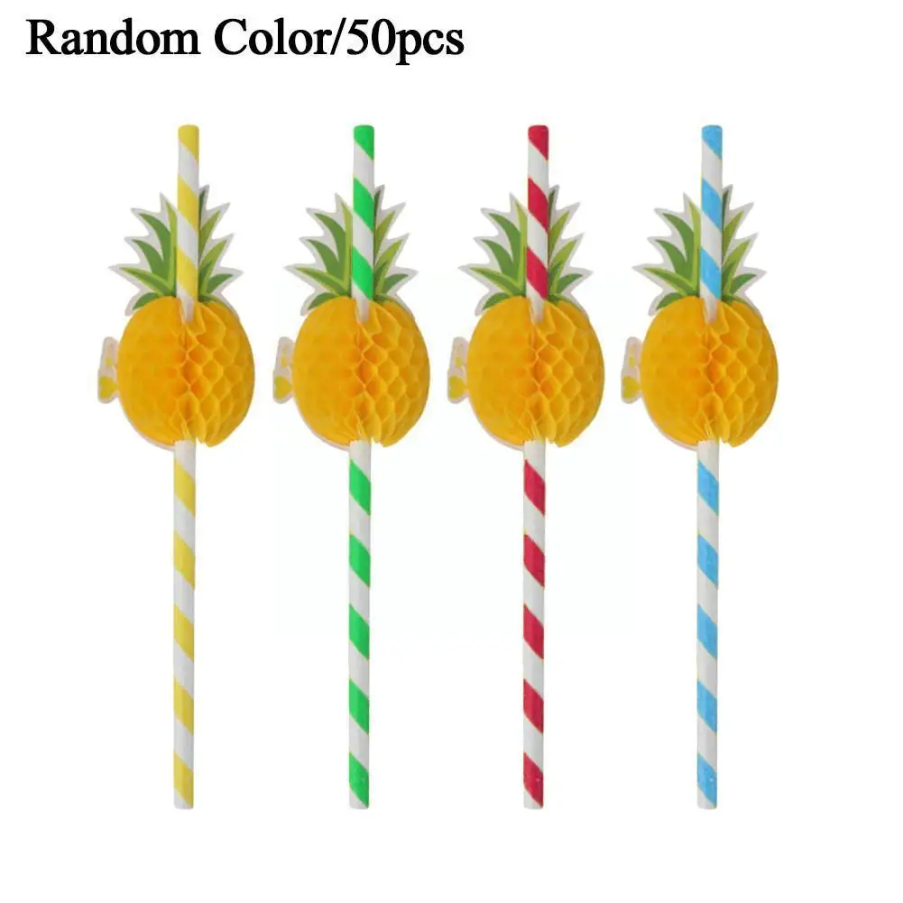 

50Pcs/Set Of Pineapple Paper Straws Hawaii Beach Tropical Birthday Party Decoration Summer Pool Party Wedding Straws For Dr Y5K4