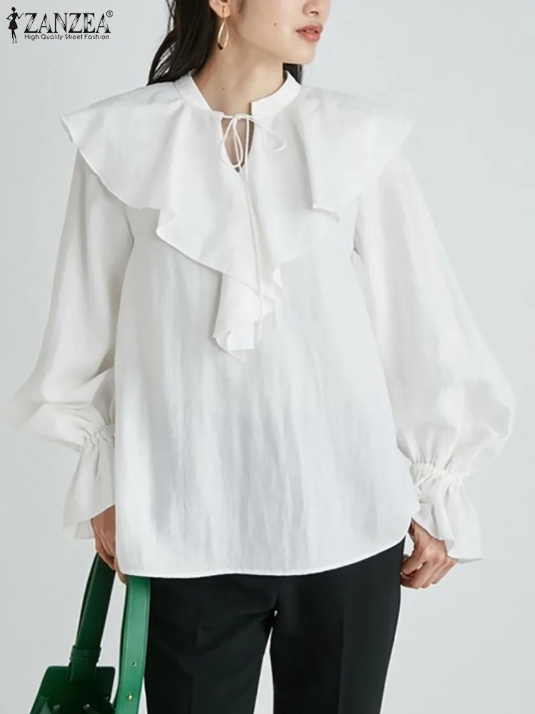 

ZANZEA Spring Puff Sleeve Blouse Women Elegant Solid Tops Fashion Work Shirt Holiday Casual Blusas Oversized Chemise Tunic 2023
