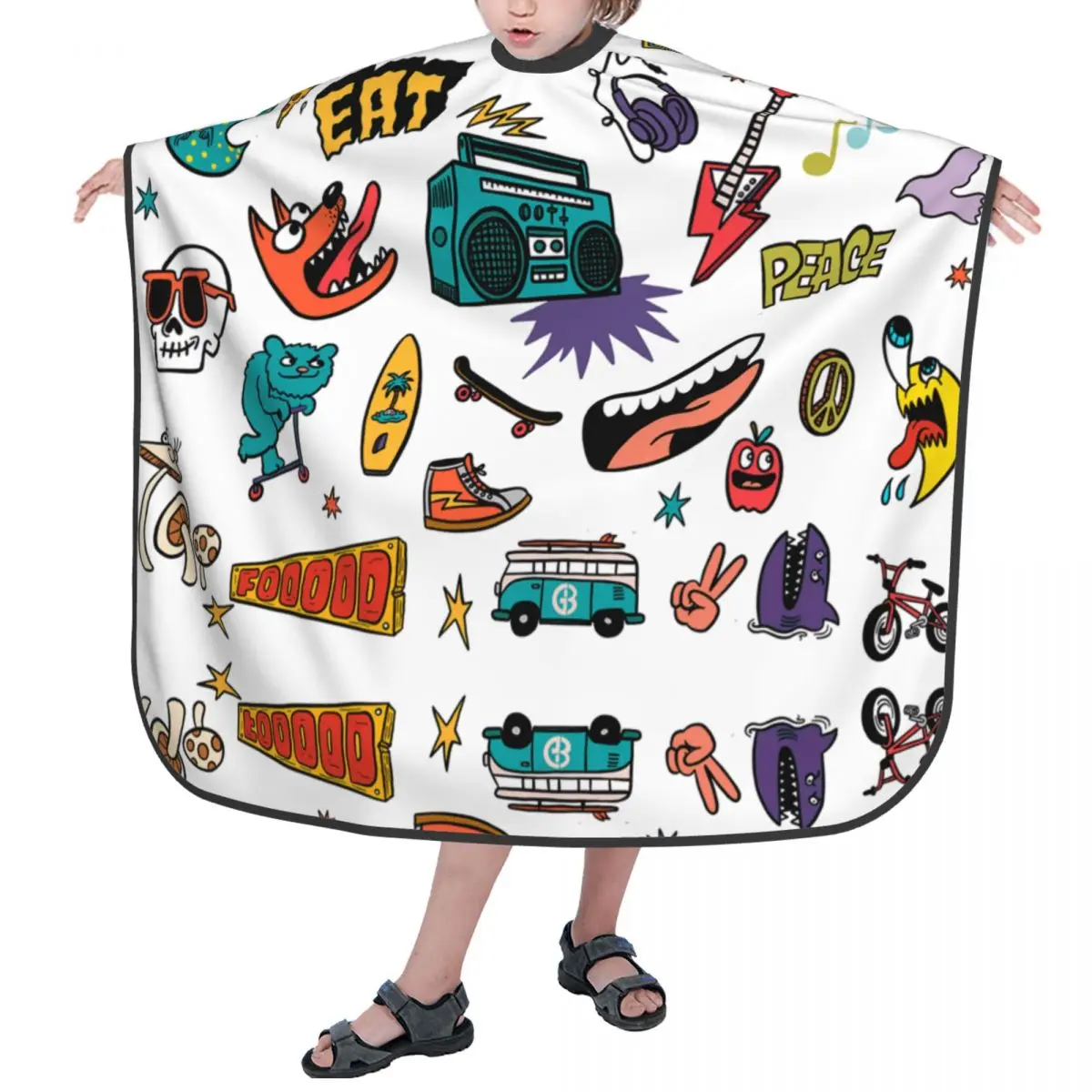 

Kids Barber Cape Professional Salon Cape,Haircutting Cover for Child,Haircut Apron with Adjustable Closure Cartoon Doodle
