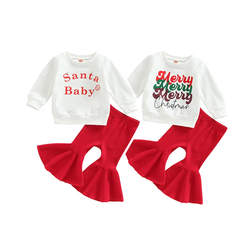 

Одежда для малышей, осенняя Рождественская Одежда для девочек, пуловер с длинным рукавом и круглым вырезом и буквенным принтом, однотонные ...