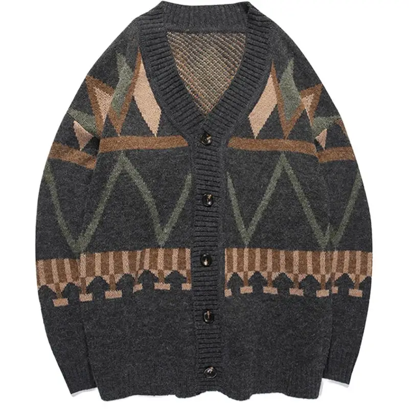 

Winter 2021 New Japanese vintage V-neck knit coat Streetwear Hip Hop couples sweater coat