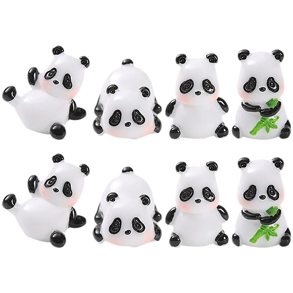 

8 Pcs Mini Panda Ornament Garden Statue Home Accessories Desktop Birthday Decorations Resin Theme Party Supplies Cake