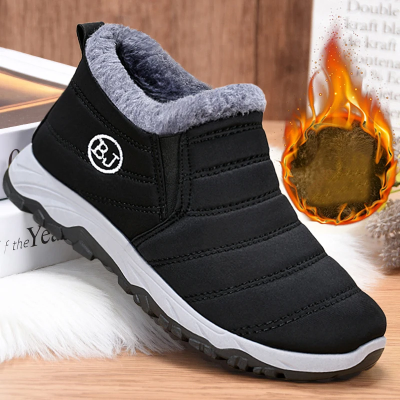 Ботинки на платформе женская обувь зимнем меху без шнуровки для унисекс модные