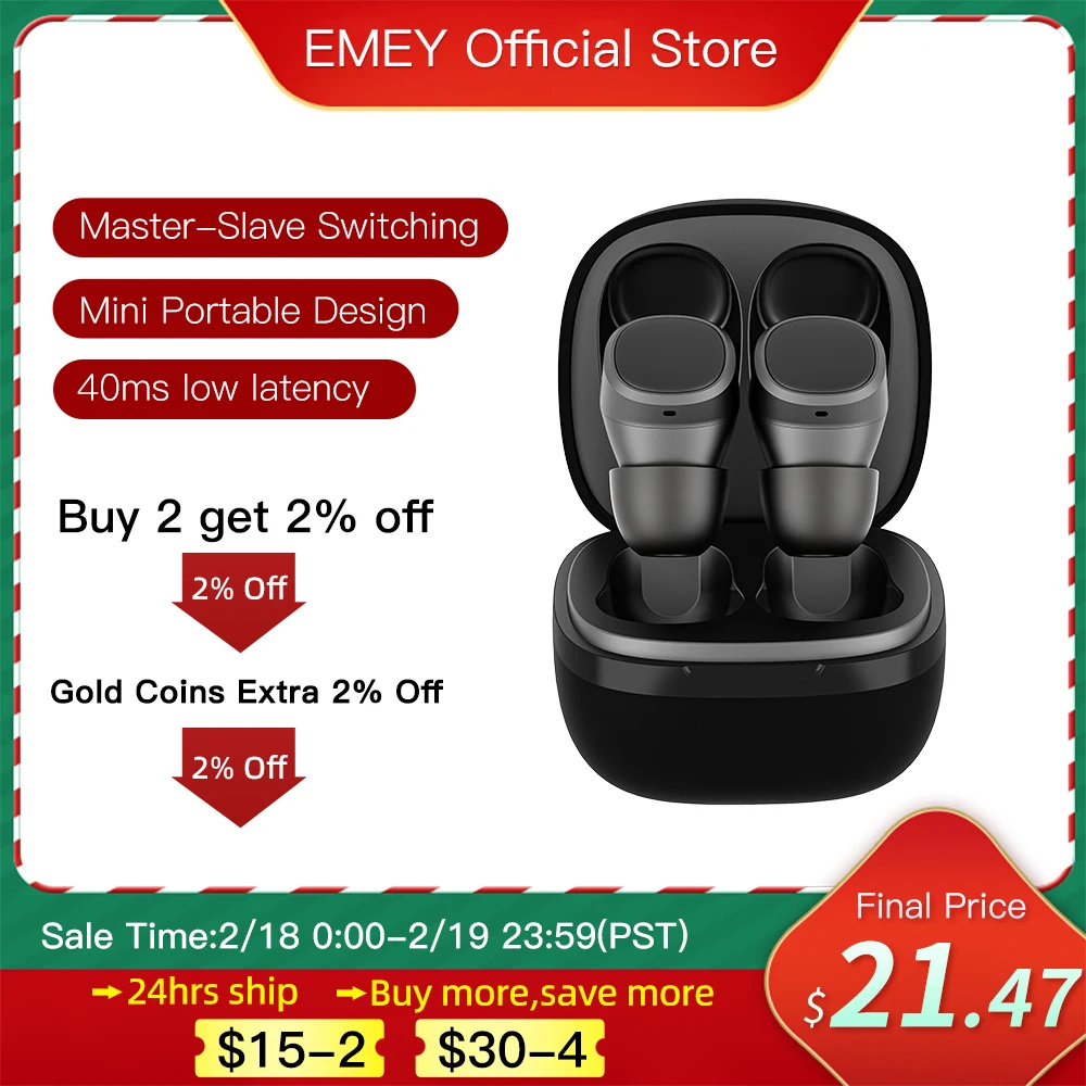 EMEY T1X Bluetooth-наушники Беспроводные гарнитуры 40 мс Игровые мини-наушники с низкой