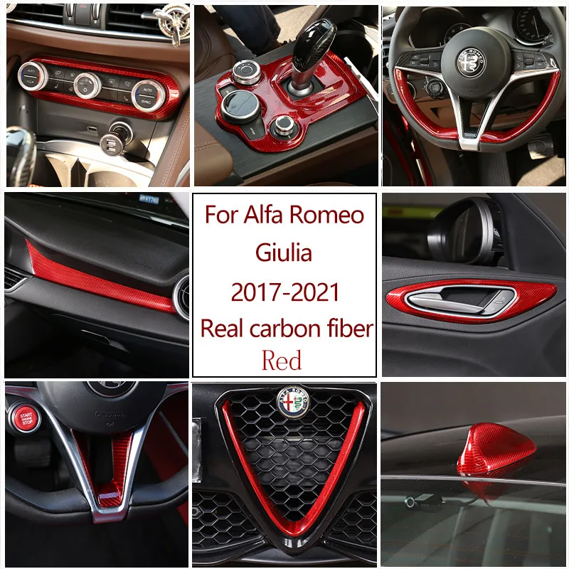 

Красное Настоящее углеродное волокно для Alfa Romeo Giulia 2017-2021, автомобильный Стайлинг, отделка салона автомобиля, стикер, аксессуары для модификации автомобиля