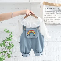 2022 children autumn clothes new fashion long sleeve kids cloud rainbow embroidery overalls sets for girls casual outfit 1 4year
