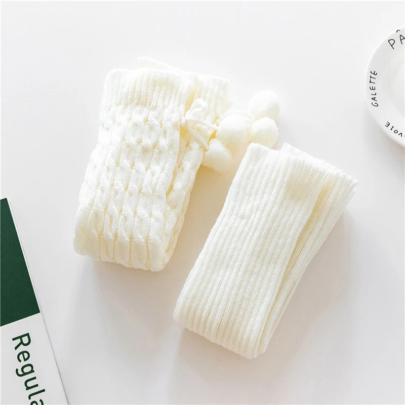 

2022 Japanese Lolita Sweet Girl Leg Warmer Knit Socks Wool Ball Knitted Foot Cover Cosplay Women Autumn Winter Socks