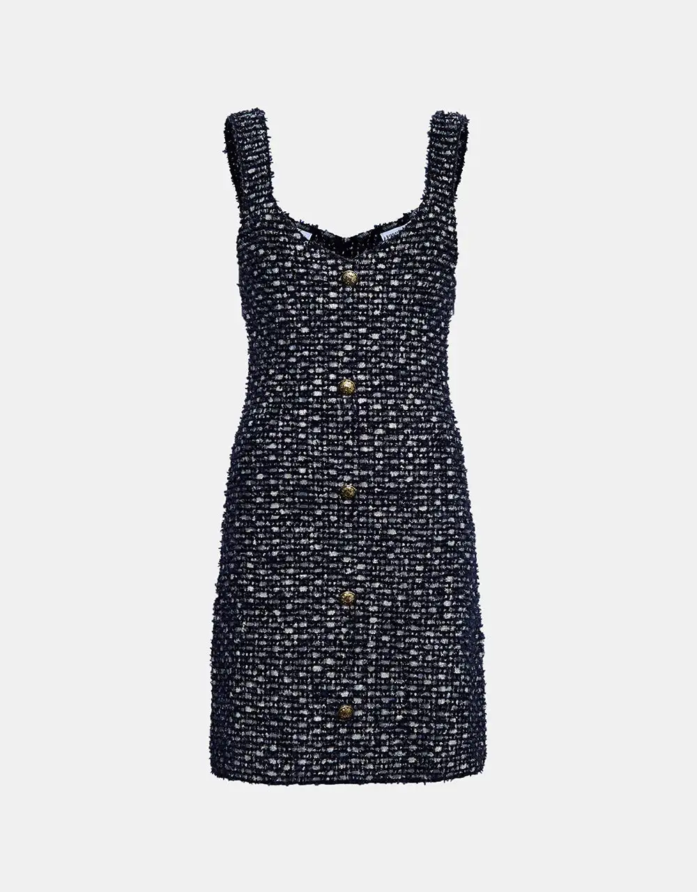 

Retro Metal Button Tweed Sleeveless Knit Dress