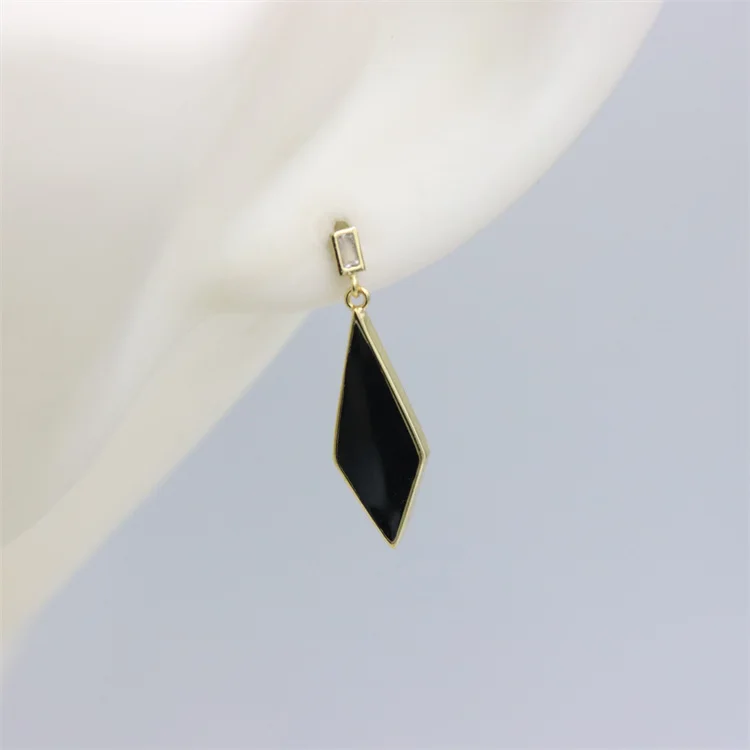 

ZFSILVER 925 Sterling Silver Fashion Gold Black Diamond Dangle Stud Earrings For Women Girl Charm Jewelry Accessories Party Gift