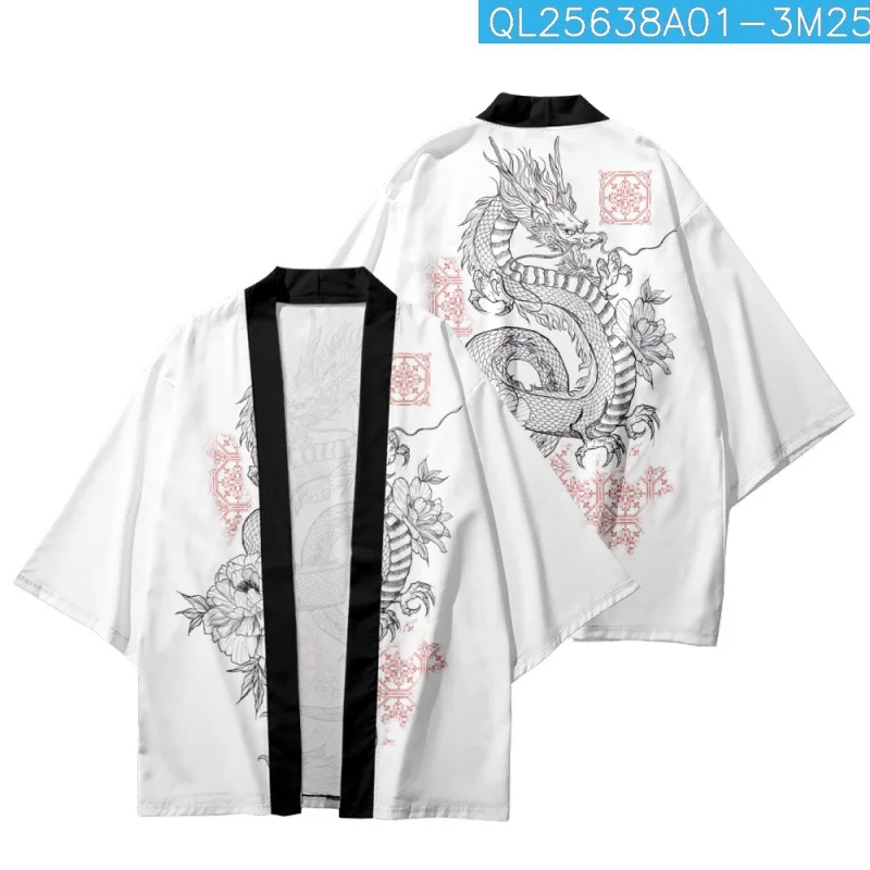 Dragon Flower Printed Japanese Cosplay Yukata Couple Women Men Kimono Cardigan Beach Shorts Casual Asian Clothes Harajuku