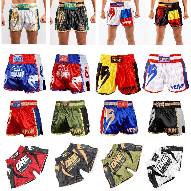 

Muay Thai Shorts Boxing Combat Fighting Training Boxing Shorts Embroidery Style Kickboxing Fight Grappling Short Boxing Trunks