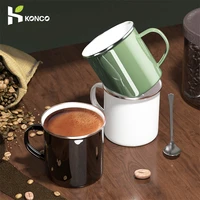 350ml creative coffee mug custom milk enamel mug with silver rim home travel drinks tea water cups gifts