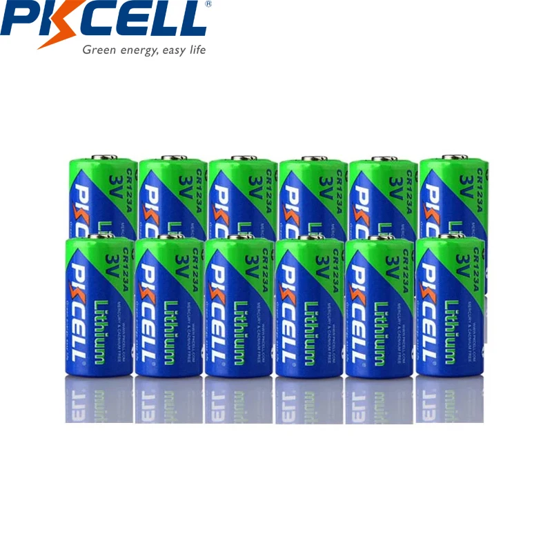 

12Pcs Pkcell CR123A 3V Lithium Li- MnO2 Battery CR123 123A CR17345 16340 KL23a VL123A for Camera Flashlight Dry Primary Cell