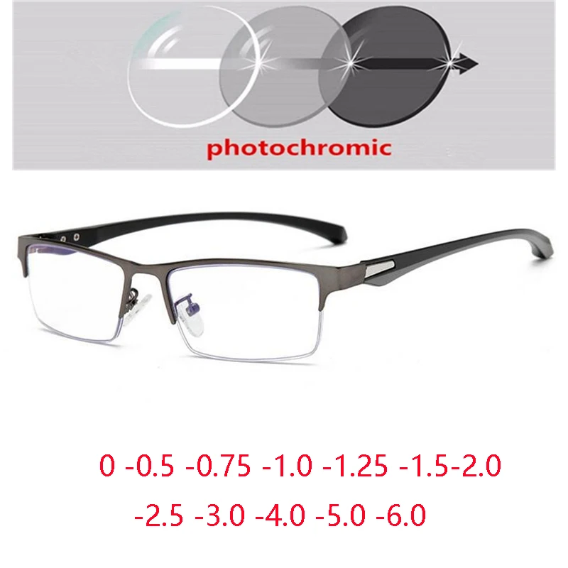 

Sun Photochromic Gray Half Frame Square Myopia Glasses With Degree Anti Blue Rays Prescription Spectacles 0 -0.5 -0.75 To -6.0