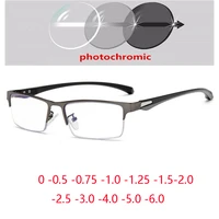 sun photochromic gray half frame square myopia glasses with degree anti blue rays prescription spectacles 0 0 5 0 75 to 6 0